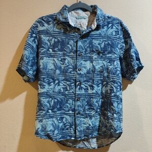 Tommy Bahama Blue Tropical Print Casual Button Down Shirt